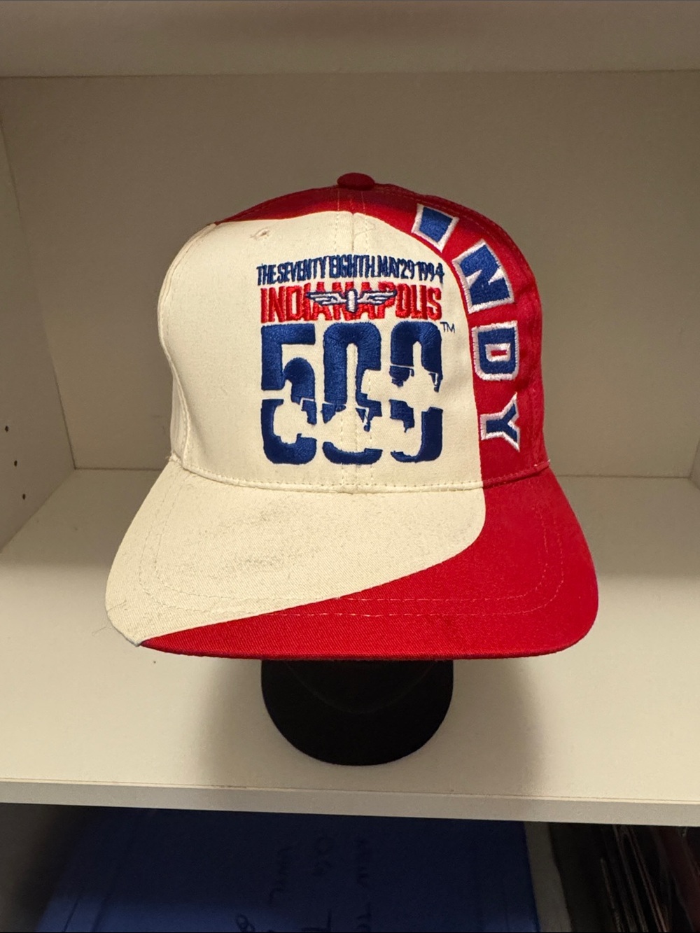 Vintage 1994 American Needle Indy 500 snap back Hat in Red, White & Blue